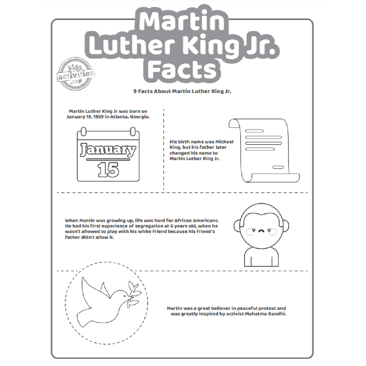 printable martin luther king jr. facts for kids to print and learn